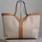 Saint Laurent Y Leather And Canvas Tote Bag Coffee